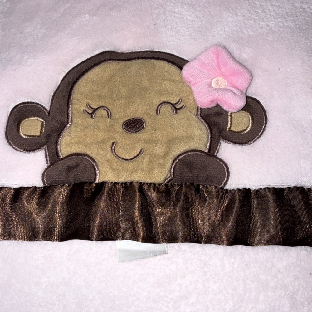 Carter's Pink Monkey‎ Girls Blanket Pink Brown Lovey Child Mine Satin Edge 5586